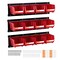 Durable Wall Mounted Storage Bins Red and Black Stackable PP and Steel Pegboard Organizer